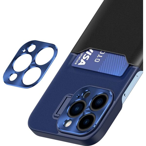 Hurtel Leather Stand Case etui do iPhone 14 Plus pokrowiec portfel na kartę z podstawką niebieskie 12718452 9145576269688