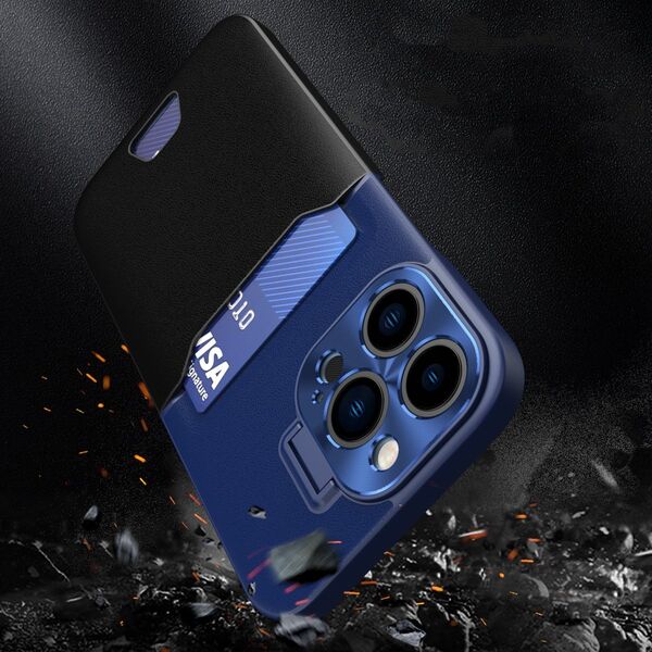 Hurtel Leather Stand Case etui do iPhone 14 Pro pokrowiec portfel na kartę z podstawką niebieskie 12718453 9145576269718