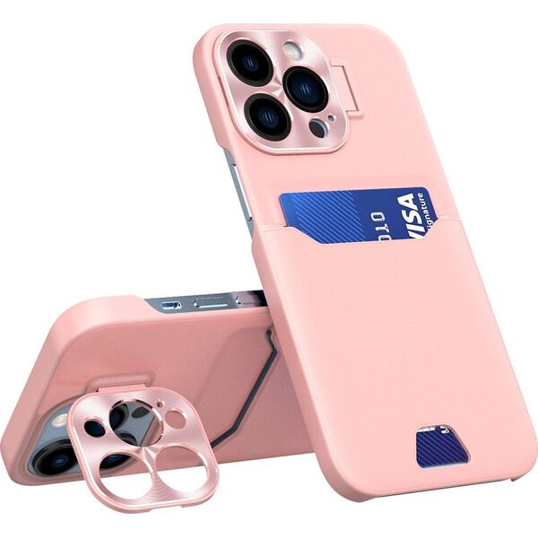 Hurtel Leather Stand Case etui do iPhone 14 Pro Max pokrowiec portfel na kartę z podstawką różowe 12718454 9145576269732