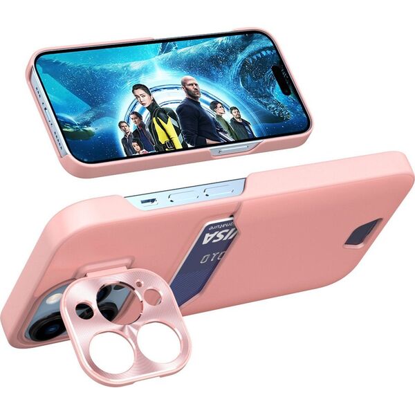 Hurtel Leather Stand Case etui do iPhone 14 Pro Max pokrowiec portfel na kartę z podstawką różowe 12718454 9145576269732