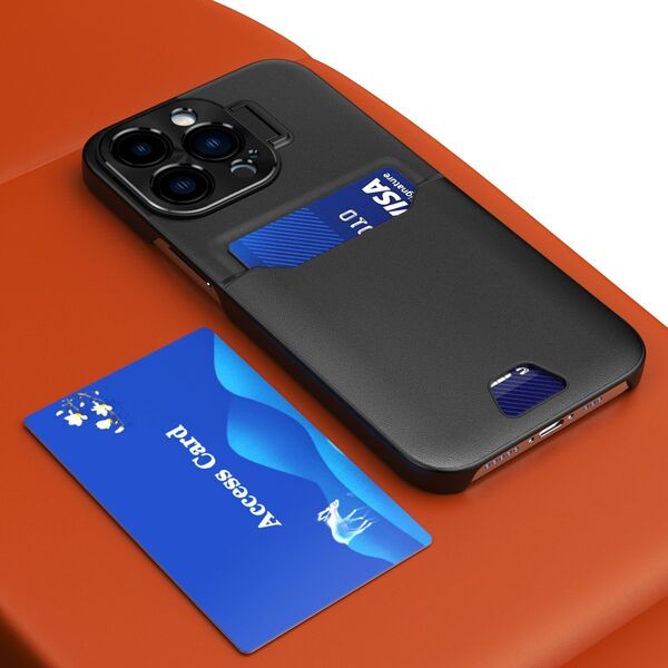 Hurtel Leather Stand Case etui do iPhone 14 Pro Max pokrowiec portfel na kartę z podstawką czarne 12718455 9145576269756