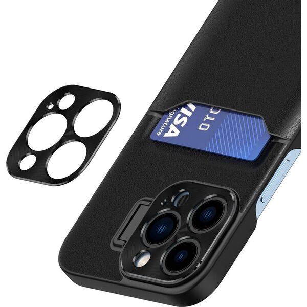 Hurtel Leather Stand Case etui do iPhone 14 Pro Max pokrowiec portfel na kartę z podstawką czarne 12718455 9145576269756