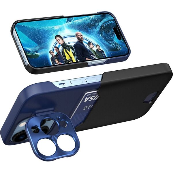Hurtel Leather Stand Case etui do iPhone 14 Pro Max pokrowiec portfel na kartę z podstawką niebieskie 12718457 9145576269749