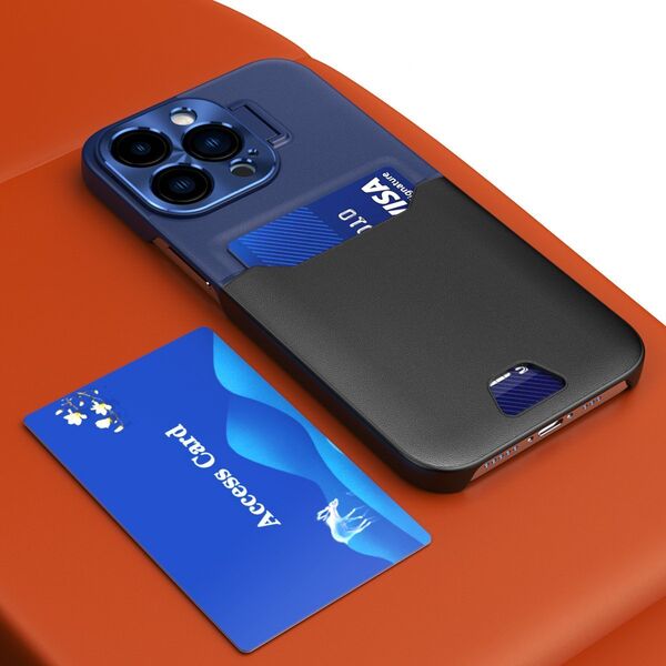 Hurtel Leather Stand Case etui do iPhone 14 Pro Max pokrowiec portfel na kartę z podstawką niebieskie 12718457 9145576269749