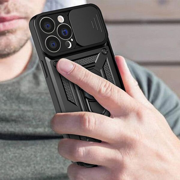 Hurtel Hybrid Armor Camshield etui iPhone 14 Plus pancerny pokrowiec z osłoną na aparat czarne 12718594 9145576267851