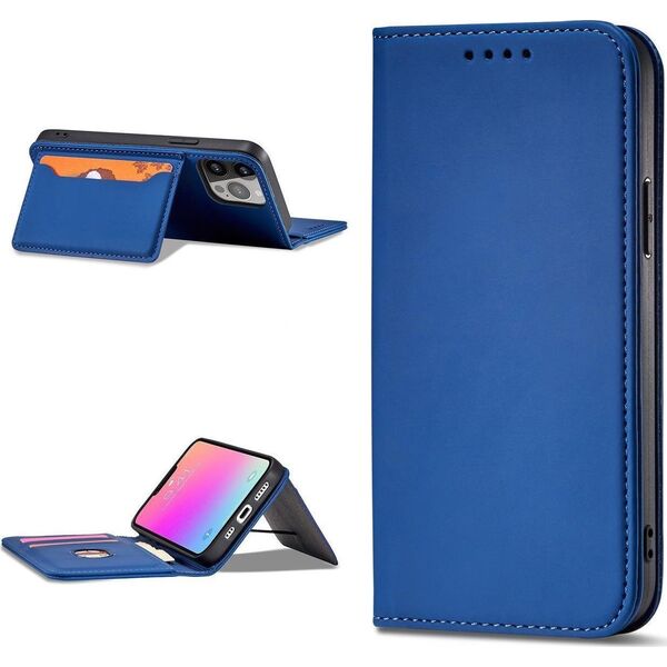 Hurtel Magnet Card Case etui Samsung Galaxy S23+ pokrowiec z klapką portfel podstawka niebieskie 12741389 9145576271087