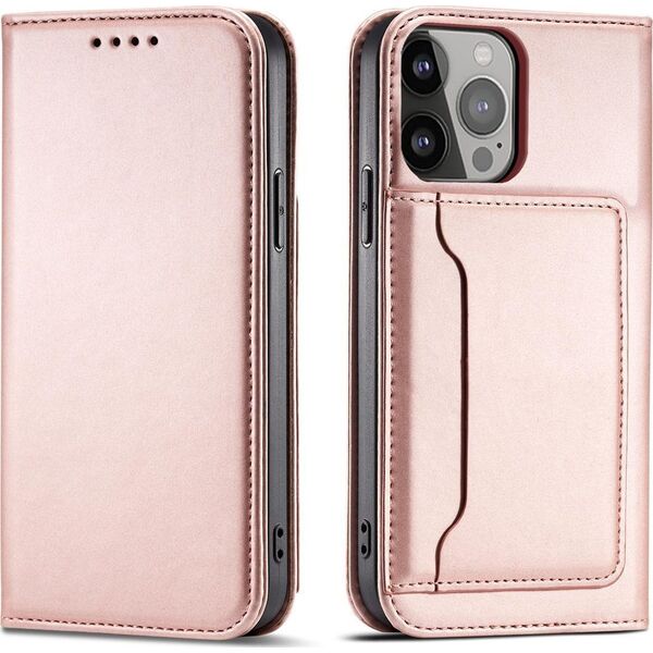 Hurtel Magnet Card Case etui Samsung Galaxy S23 Ultra pokrowiec z klapką portfel podstawka różowe 12741392 9145576271148
