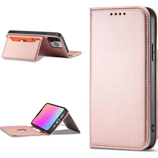 Hurtel Magnet Card Case etui Samsung Galaxy S23 Ultra pokrowiec z klapką portfel podstawka różowe 12741392 9145576271148