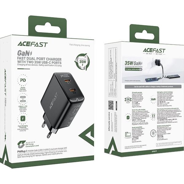 Ładowarka Acefast A49 2x USB-C 3 A (A49 black) 12784103 6974316282198