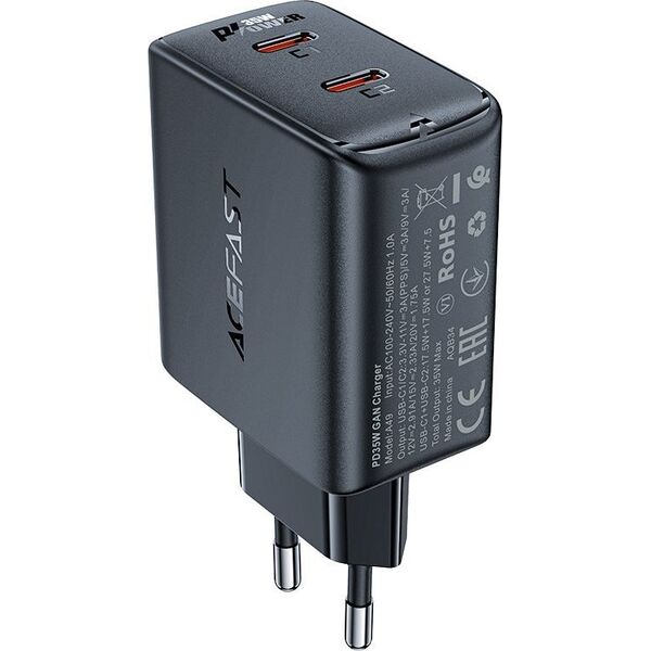 Ładowarka Acefast A49 2x USB-C 3 A (A49 black) 12784103 6974316282198