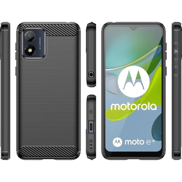 Hurtel Carbon Case etui Motorola Moto E13 elastyczny silikonowy karbonowy pokrowiec czarne 12814673 9145576274682