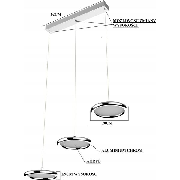 Lampa wisząca KRIS Krislamp Ferro KR 413-3L lampa wisząca zwis 26W LED 4000K chrom 12897332 5907582569473