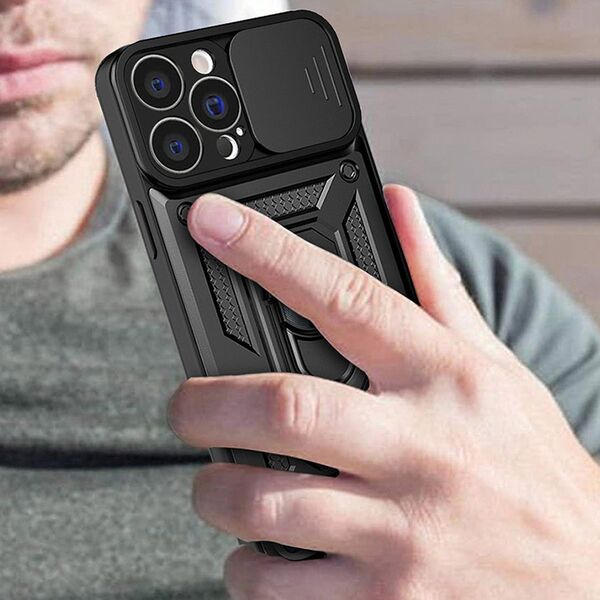 Hurtel Hybrid Armor Camshield etui Motorola Moto G62 5G pancerny pokrowiec z osłoną na aparat czarne 12901337 9145576272978