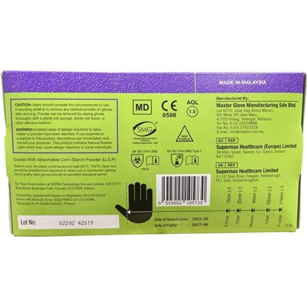 Rękawice lateksowe pudrowe MAXTER, 100 szt., M 12917787 9555002105730