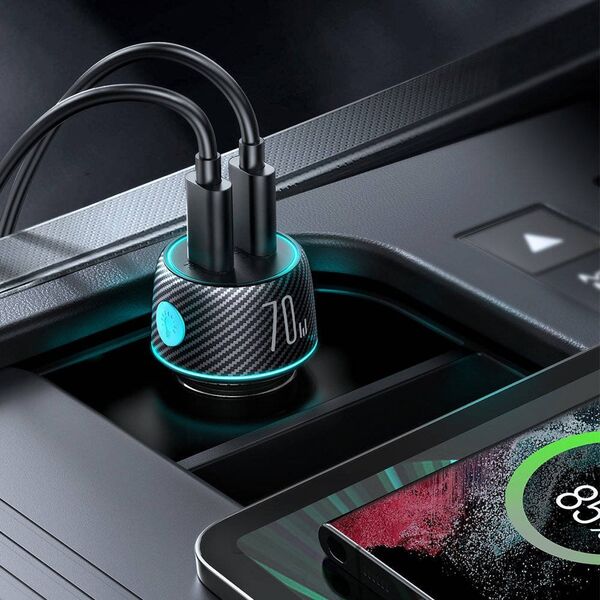 Ładowarka Joyroom Ładowarka samochodowa Joyroom JR-CCN02 2x USB-C 70W LED czarna 12940963 6956116747169