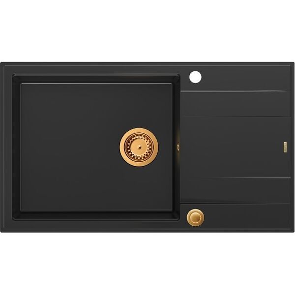 Zlewozmywak GraniteQ EVAN 136 XL GraniteQ zlewozmywak z syfonem Push To Open 1-komorowy z/o (860x500x210| kom. 420x490) pure carbon / elementy miedziane 12945571 5904310997782