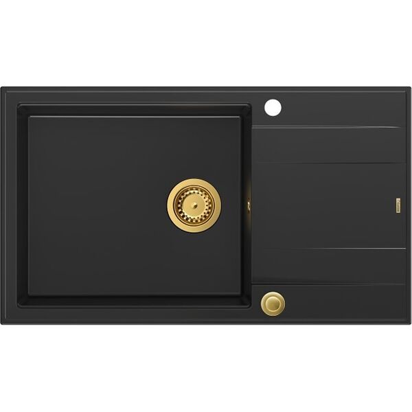 Zlewozmywak GraniteQ EVAN 136 XL GraniteQ zlewozmywak z syfonem Push To Open 1-komorowy z/o (860x500x210| kom. 420x490) pure carbon / elementy złote 12945573 5904310997829