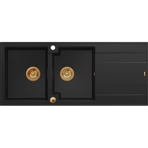 Zlewozmywak GraniteQ EVAN 121 GraniteQ zlewozmywak z syfonem Push To Open 2-komorowy z/o (1160x500x210| kom. 420x340) pure carbon / elementy miedziane 12945675 5904310998413