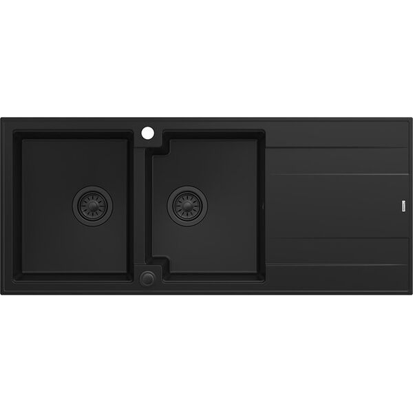 Zlewozmywak GraniteQ EVAN 121 GraniteQ zlewozmywak z syfonem Push To Open 2-komorowy z/o (1160x500x210| kom. 420x340) pure carbon / elementy pure carbon 12945678 5904310998406