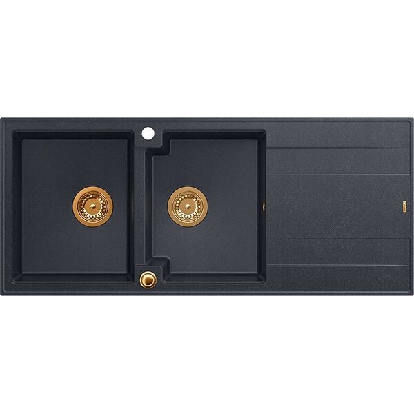Zlewozmywak GraniteQ EVAN 121 GraniteQ zlewozmywak z syfonem Push To Open 2-komorowy z/o (1160x500x210| kom. 420x340) black diamond / elementy miedziane 12945679 5904310998444