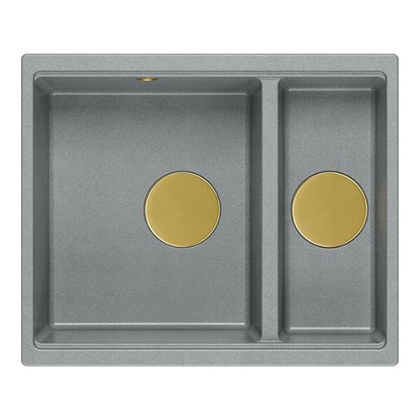 Zlewozmywak GraniteQ QUADRON | LOGAN 150 | granitowy zlewozmywak kuchenny SZARY + ZŁOTO PVD | wymiary: 56 x 46 x 22 cm | 1,5-komorowy wpuszczany | podbudowa szafki od: 60 cm 12945693 5904310999106