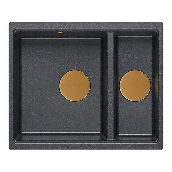 Zlewozmywak GraniteQ QUADRON | LOGAN 150 | granitowy zlewozmywak kuchenny CZARNY + MIEDŹ PVD | wymiary: 56 x 46 x 22 cm | 1,5-komorowy podwieszany | podbudowa szafki od: 60 cm 12945704 5904310998833