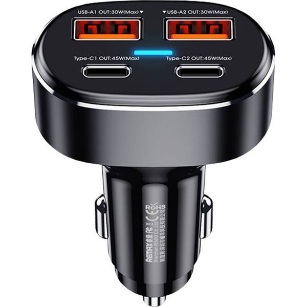 Ładowarka Remax Ładowarka samochodowa 2x USB, 2x USB-C, REMAX RCC329, 75W (czarna) 12993878 6954851202042