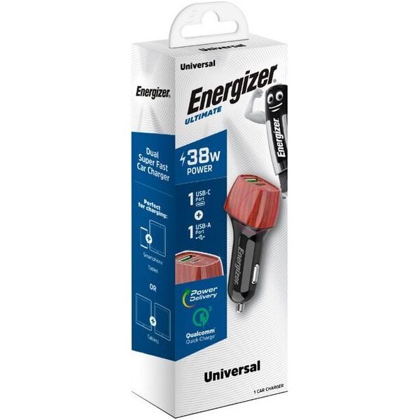 Ładowarka Energizer Energizer Ultimate - Ładowarka samochodowa USB-C & USB-A 38W PD + QC3.0 (Walnut) 12996263 3492548232819