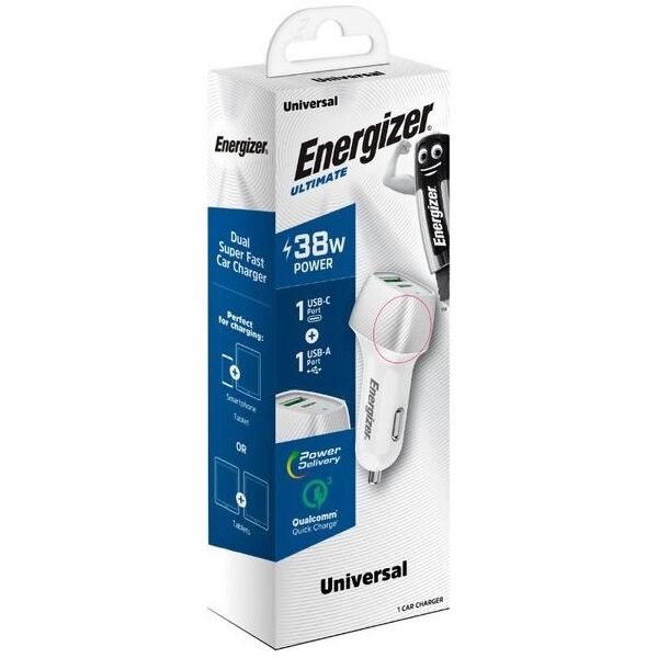 Ładowarka Energizer Energizer Ultimate - Ładowarka samochodowa USB-C & USB-A 38W PD + QC3.0 (Biały / Srebrny) 12996266 3492548233281