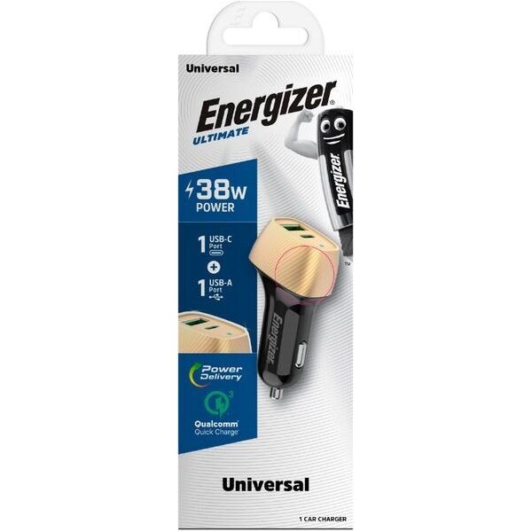 Ładowarka Energizer Energizer Ultimate - Ładowarka samochodowa USB-C & USB-A 38W PD + QC3.0 (Złoty / Czarny) 12996267 3492548233298