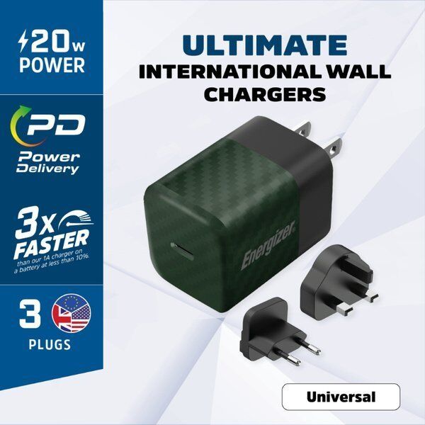 Ładowarka Energizer Energizer Ultimate - Ładowarka sieciowa Multiplug EU / UK / US GaN 20W PD (Zielony) 12996269 3492548232192
