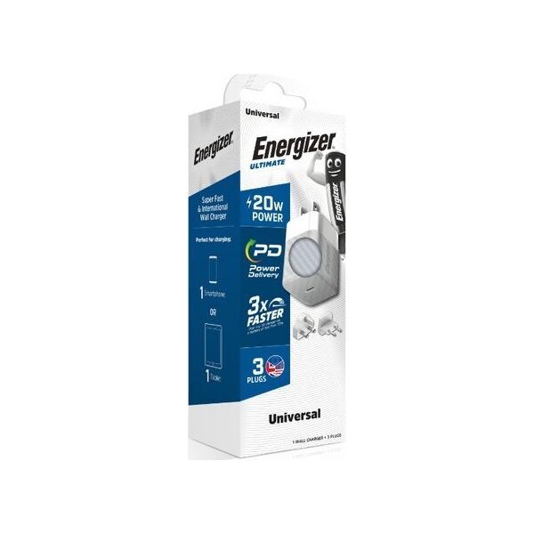 Ładowarka Energizer Energizer Ultimate - Ładowarka sieciowa Multiplug EU / UK / US GaN 20W PD (Srebrny) 12996273 3492548232208