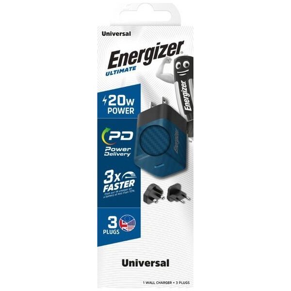 Ładowarka Energizer Energizer Ultimate - Ładowarka sieciowa Multiplug EU / UK / US GaN 20W PD (Niebieski) 12996274 3492548232161