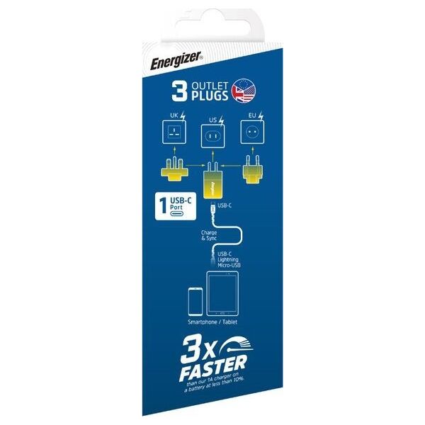 Ładowarka Energizer Energizer Ultimate - Ładowarka sieciowa Multiplug EU / UK / US GaN 20W PD (Niebieski) 12996274 3492548232161