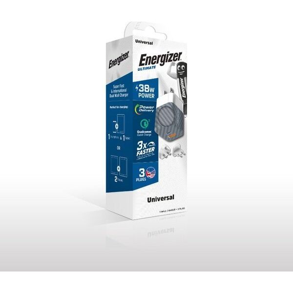 Ładowarka Energizer Energizer Ultimate - Ładowarka sieciowa Multiplug EU / UK / US GaN 38W PD + QC3.0 (Srebrny) 12996275 3492548232239