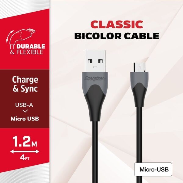 Kabel USB Energizer USB-A - microUSB 1.2 m Czarny (C610MGBK) 12996289 3492548230600
