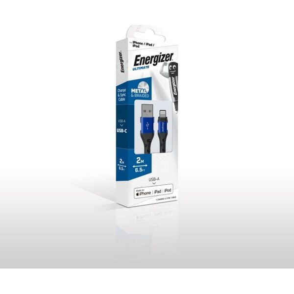 Kabel USB Energizer USB-A - Lightning 2 m Niebieski (C520LKBL) 12996290 3492548231638