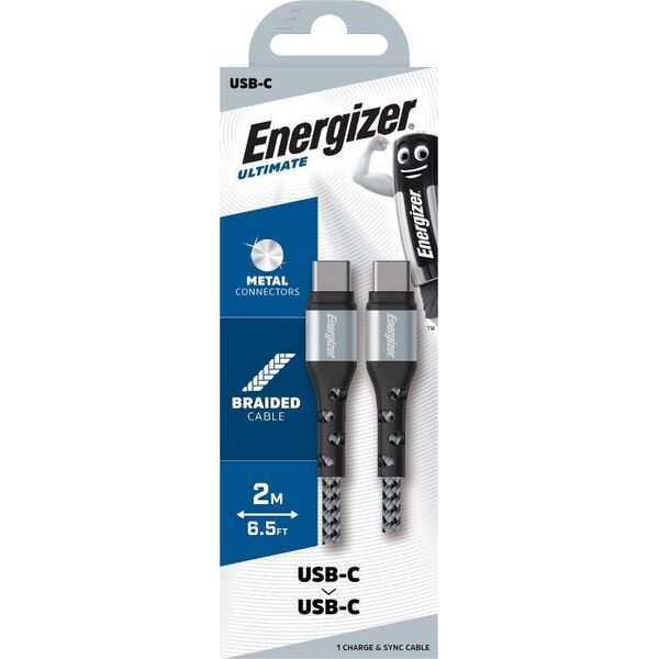 Kabel USB Energizer USB-C - USB-C 2 m Srebrny (C521CKSL) 12996293 3492548233342