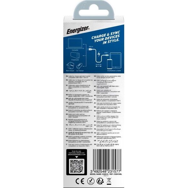 Kabel USB Energizer USB-A - USB-C 2 m Niebieski (C520CKBL) 12996295 3492548231577