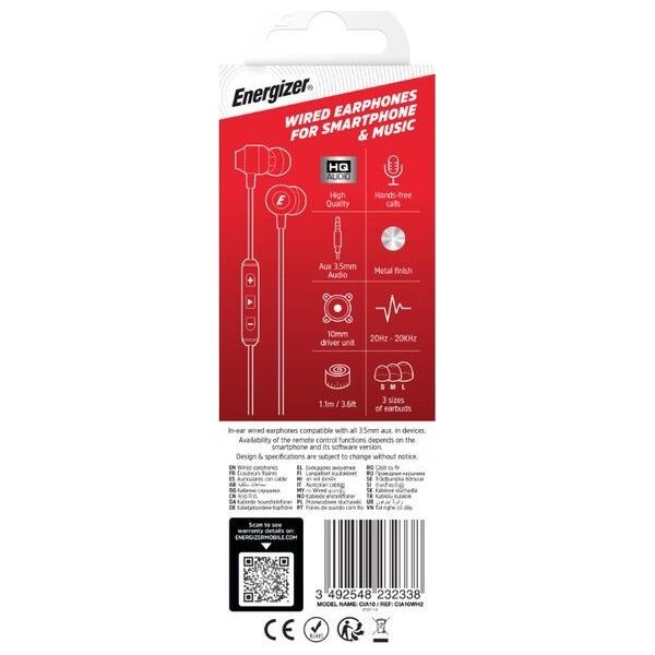 Słuchawki Energizer Energizer Classic CIA10 - Słuchawki przewodowe jack 3,5 mm (Biały) 12996302 3492548232338