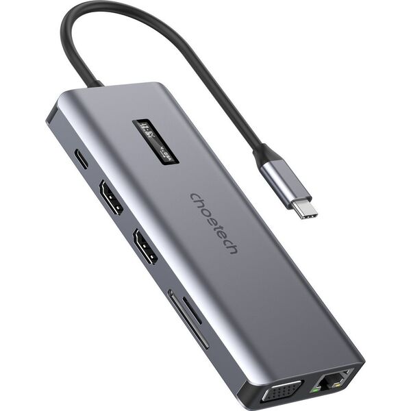 HUB USB Choetech Adapter 12w1 Choetech HUB-M26 USB-C do USB-C+ USB-A+ HDMI+ VGA+ AUX+ SD+ TF (szary) 12996665 6971824978292