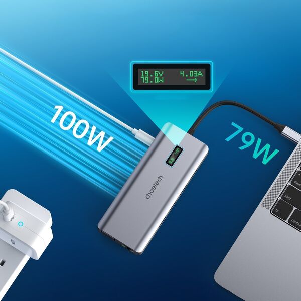 HUB USB Choetech Adapter 12w1 Choetech HUB-M26 USB-C do USB-C+ USB-A+ HDMI+ VGA+ AUX+ SD+ TF (szary) 12996665 6971824978292