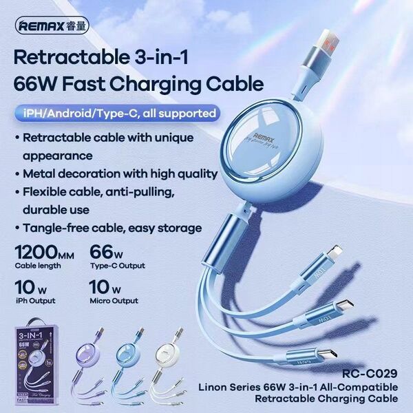 Kabel USB Remax USB-A - USB-C + microUSB + Lightning 1.2 m Czarny 13026755 6954851208044