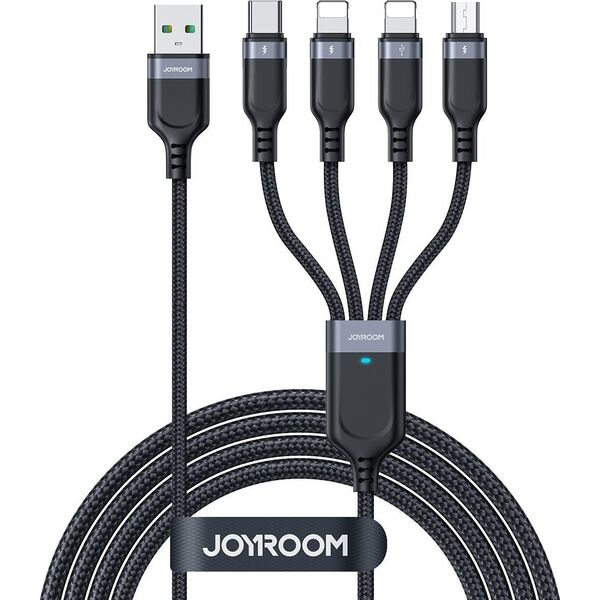 Kabel USB Joyroom USB-A - 2x USB-C + Lightning + microUSB 1.2 m Czarny (JYR777) 13027085 6956116758622