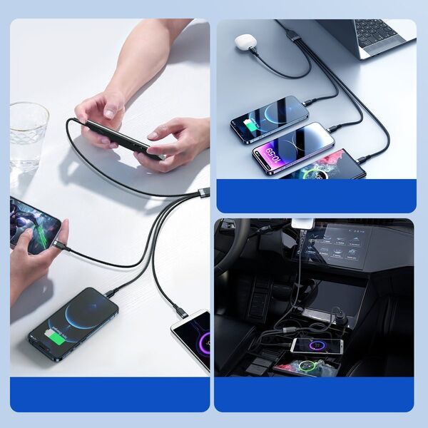 Kabel USB Joyroom USB-A - 2x USB-C + Lightning + microUSB 1.2 m Czarny (JYR777) 13027085 6956116758622