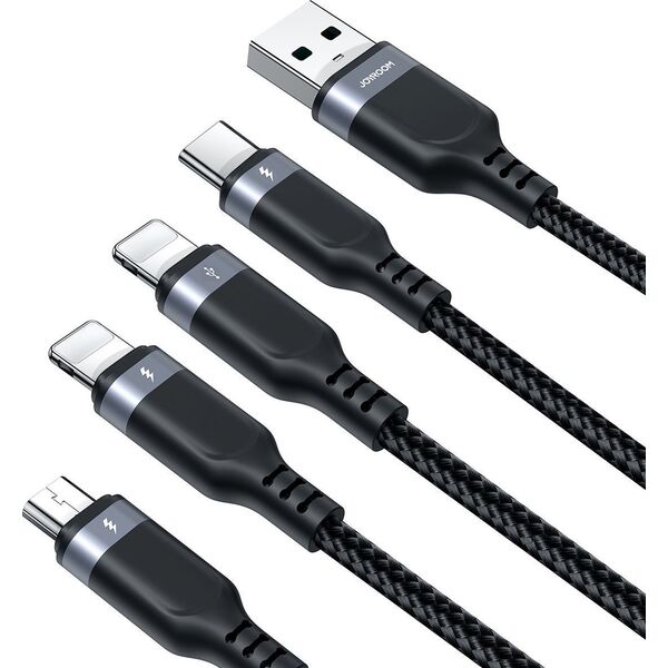 Kabel USB Joyroom USB-A - 2x USB-C + Lightning + microUSB 1.2 m Czarny (JYR777) 13027085 6956116758622