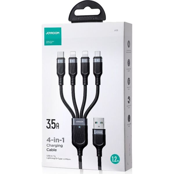 Kabel USB Joyroom USB-A - 2x USB-C + Lightning + microUSB 1.2 m Czarny (JYR777) 13027085 6956116758622