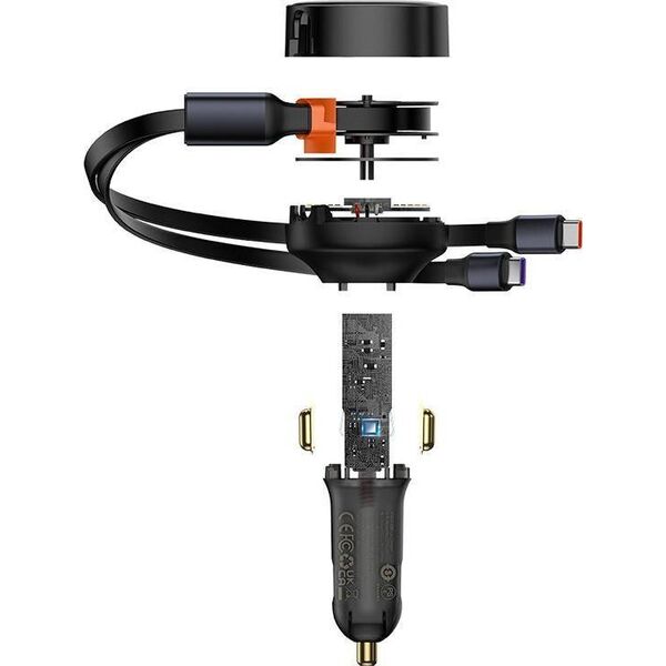 Ładowarka Baseus Ładowarka samochodowa Baseus Enjoyment z kablami USB-C, 33W (czarna) 13035288 6932172629267