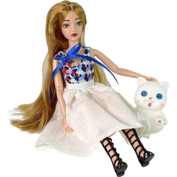 LeanToys Lalka dla Dzieci Lalka z Kotkiem Długie Brązowe Włosy 13053064 5905515359962