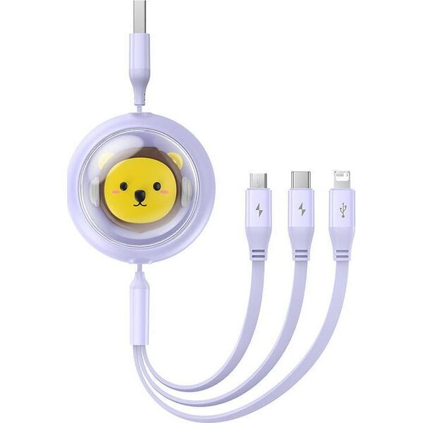 Kabel USB Baseus USB-A - USB-C + microUSB + Lightning 1.1 m Fioletowy (P10362900511-00) 13124786 6932172645519